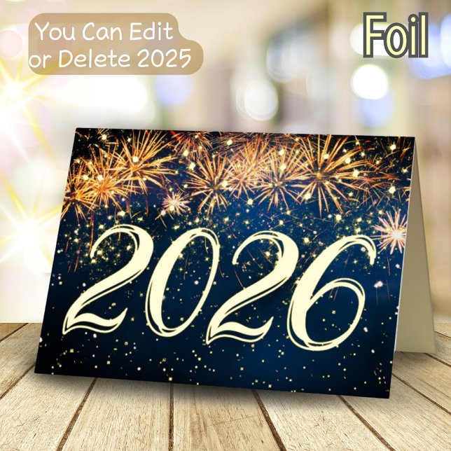 Fireworks 2026 Happy New Year Merry Christmas Gold Foil Holiday Card (Creator Uploaded)