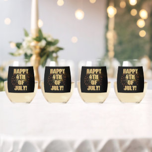 Fireworks 4 4th of July wine glasses set of 4