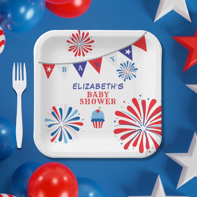 Fireworks 4th of July Baby Shower Paper Plate (Creator Uploaded)