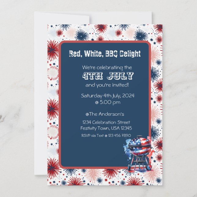 Fireworks 4th of July BBQ Invitation (Front)