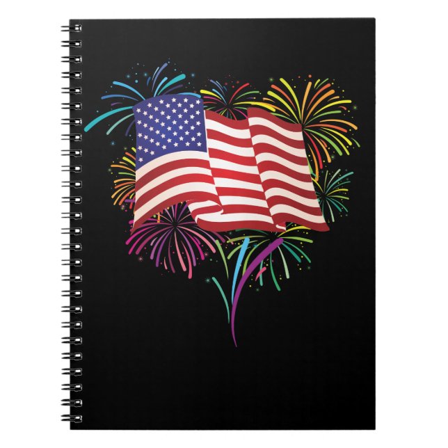Fireworks 4th of July Gift Fourth July American Notebook (Front)