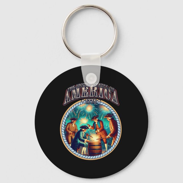 Fireworks 4th Of July Independence Patriotic 1776  Key Ring (Front)