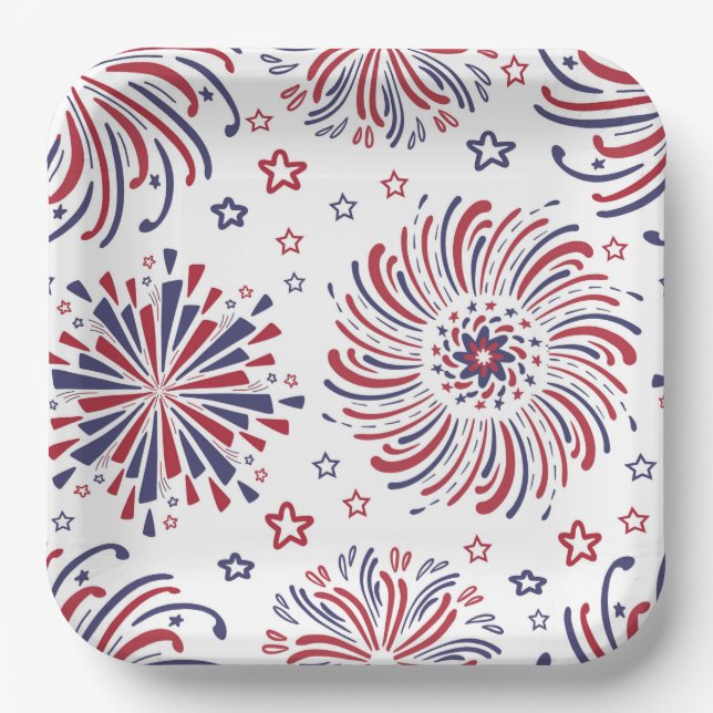 Fireworks 4th of July Paper Plate (Front)