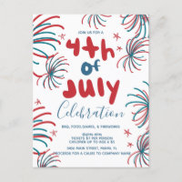 Fireworks 4th of July Stars BBQ Flyer Invitation  