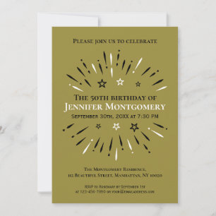 Fireworks 50th Birthday Party Black White Gold Invitation
