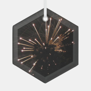 Fireworks 5 glass hexagon ornament