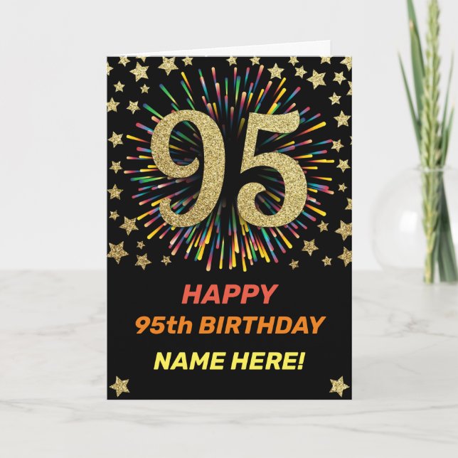 Fireworks 95th Birthday Colorful Rainbow Gold Card (Front)
