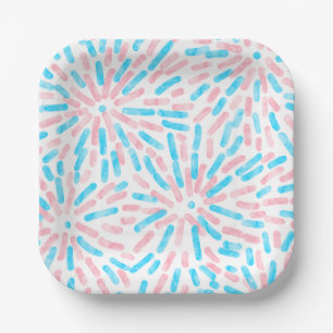 Fireworks Abstract Trans Pride Flag Pink Blue Paper Plate