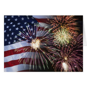 Fireworks and American flag
