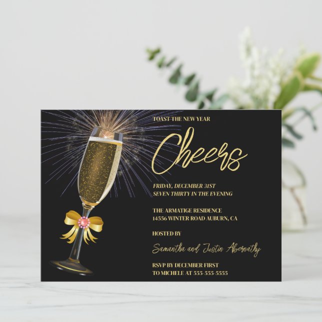 Fireworks and Bubbly New Years Invitation (Standing Front)