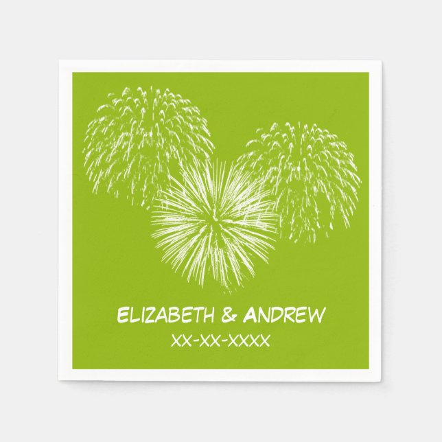 Fireworks, Apple Green Background, Name Monogram Napkin (Front)