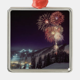 Fireworks at Big Mountain Resort in Whitefish, Metal Tree Decoration