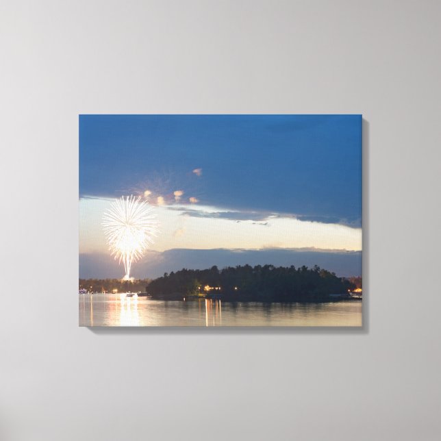 Fireworks at Dusk over Gull Lake Canvas Print (Front)