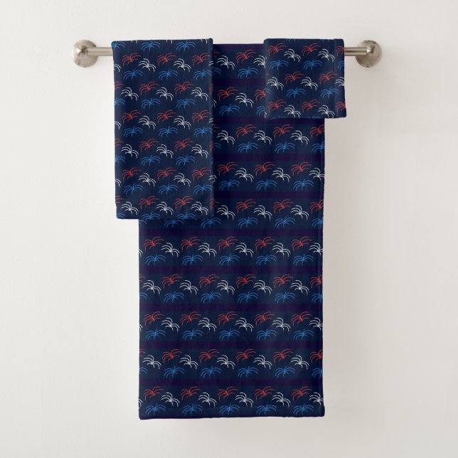 Fireworks Bath Towels (Navy Blue & Red) (Insitu)