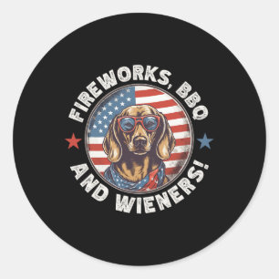 Fireworks Bbq And Wieners Funny Weiner Dog July 4t Classic Round Sticker
