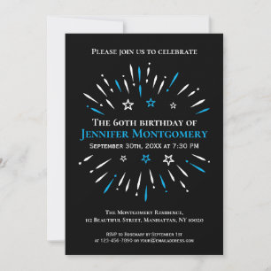 Fireworks Black White Blue 60th Birthday Party Invitation