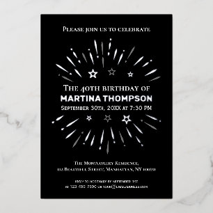 Fireworks Black White Grey 40th Birthday Party