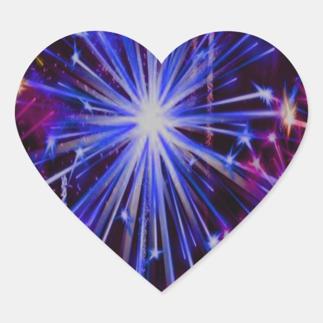 Fireworks Blue and Red Fun and Flashy Heart Sticker (Front)