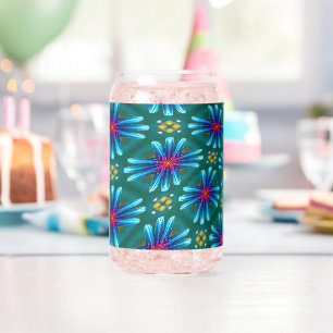 Fireworks Blue Flowers Pattern Can Glass