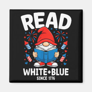 Fireworks Book Gnome Patriotic Read White Blue Magnet