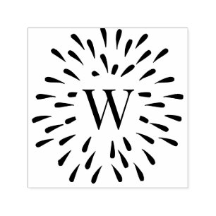 Fireworks Burst Centre Single Initial Monogram #3 Self-inking Stamp