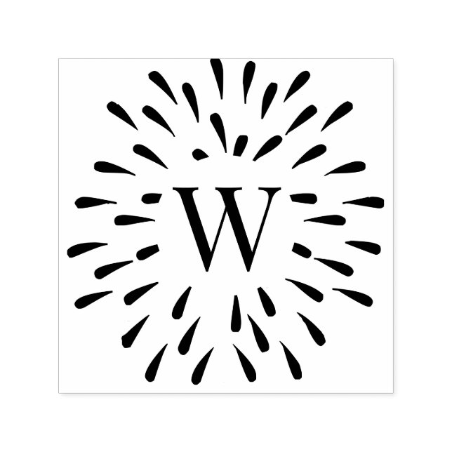 Fireworks Burst Centre Single Initial Monogram #3 Self-inking Stamp (Design)