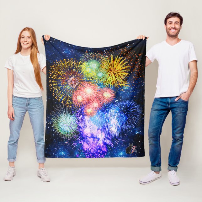 Fireworks Bursts Fleece Blanket (In Situ)