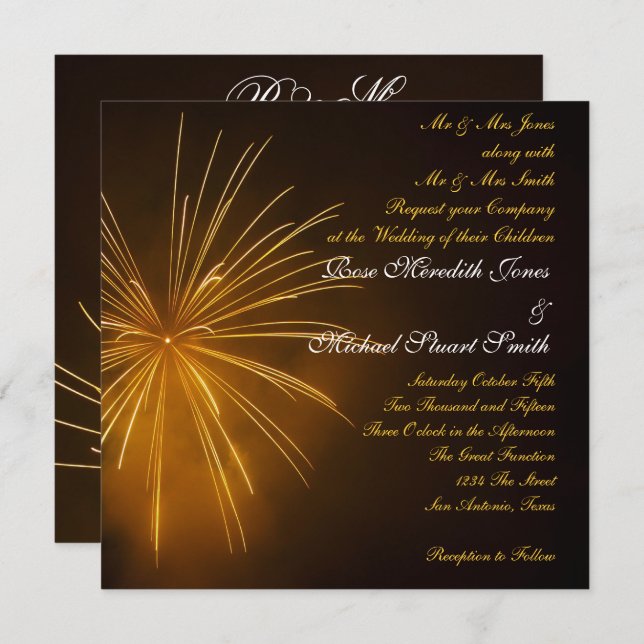 Fireworks Celebration Wedding Invitation (Front/Back)
