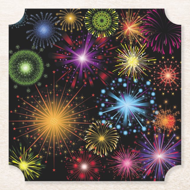 Fireworks Colourful Dynamic Sparkling Decor Paper Coaster (Front)