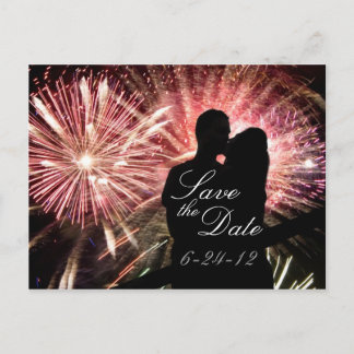 Fireworks Couple Kissing Silhouette Announcement Postcard