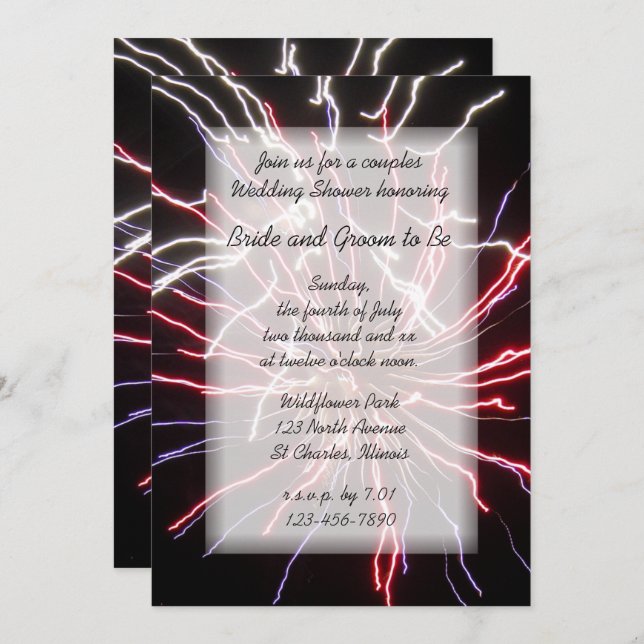 Fireworks Couples Summer Wedding Shower Invitation (Front/Back)