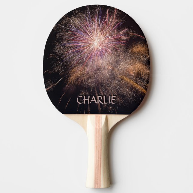 Fireworks custom monogram ping pong paddle (Front)