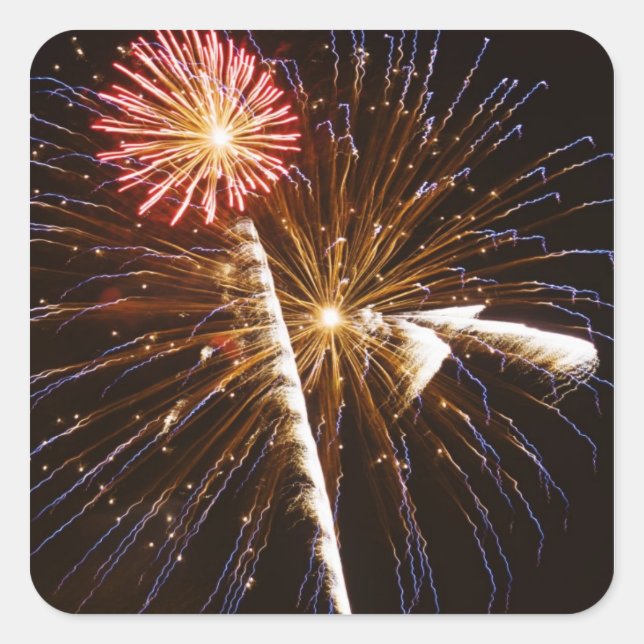 Fireworks display on Savannah River Square Sticker (Front)