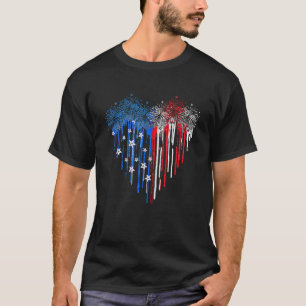 Fireworks Dripping Heart American Flag Patriotic 4 T-Shirt