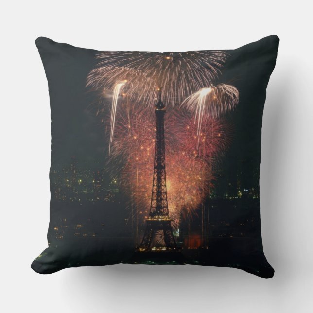 Fireworks, Eiffel Tower, Paris, France Cushion (Front)