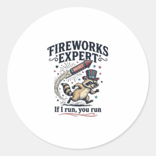 Fireworks Expert Raccoon Vintage Fourth of July Sh Classic Round Sticker