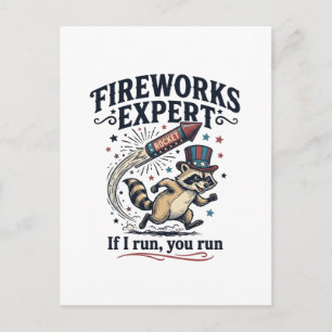 Fireworks Expert Raccoon Vintage Fourth of July Sh Postcard