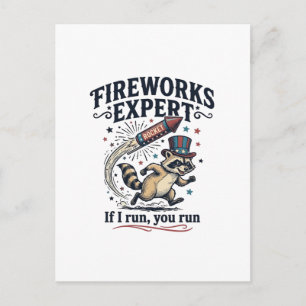 Fireworks Expert Raccoon Vintage Fourth of July Sh Postcard