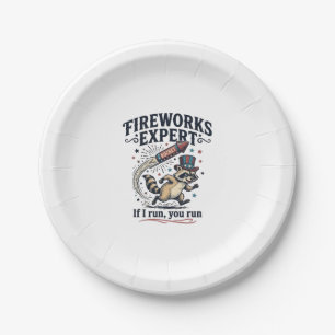 Fireworks Expert Racoon Vintage Fourth of July Sh Paper Plate