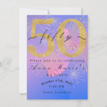  Fireworks Fiftieth Birthday Card/Invitation 