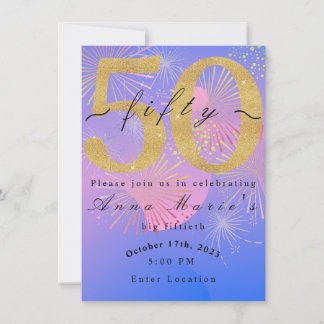  Fireworks Fiftieth Birthday Card/Invitation  Thank You Card