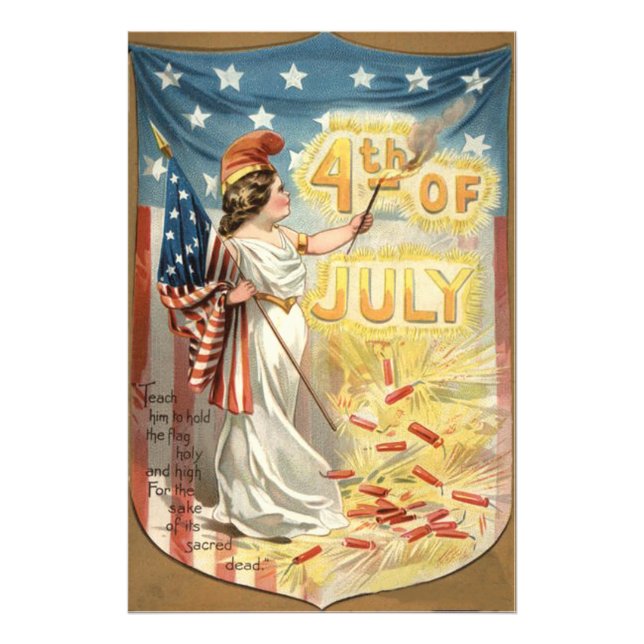 Fireworks Firecracker Lady Liberty US Flag Photo Print (Front)