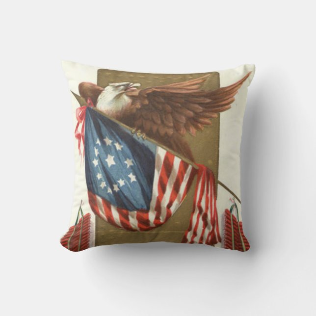 Fireworks Firecracker US Flag Bald Eagle Cushion (Front)