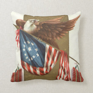 Fireworks Firecracker US Flag Bald Eagle Cushion