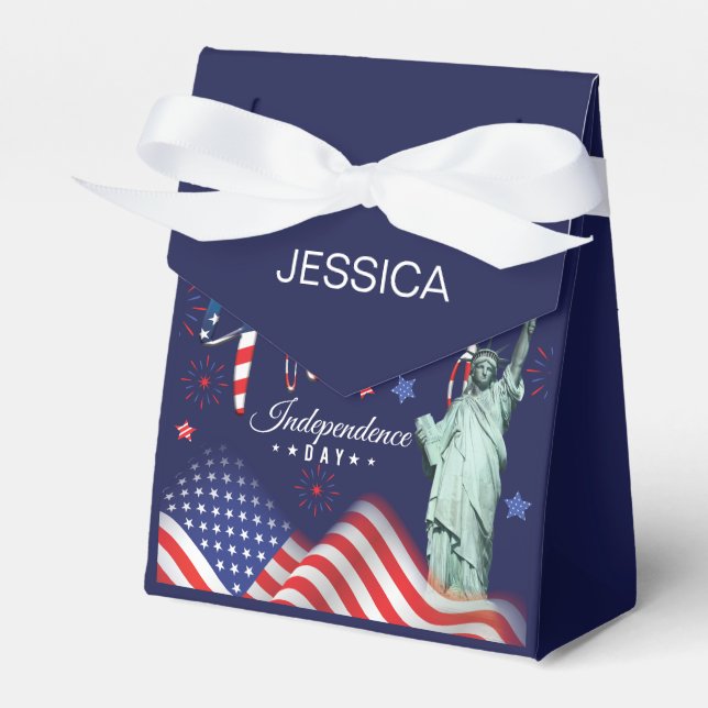 Fireworks Fourth Of July With The Statue Of Libert Favour Box (Front Side)