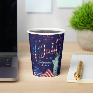 Fireworks Fourth Of July With The Statue Of Libert Paper Cups