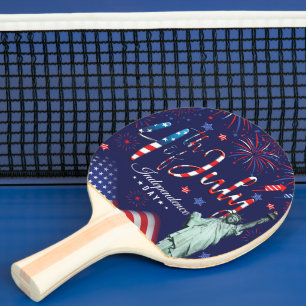 Fireworks Fourth Of July With The Statue Of Libert Ping Pong Paddle