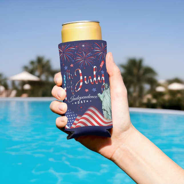 Fireworks Fourth Of July With The Statue Of Libert Seltzer Can Cooler (In Situ Pool)