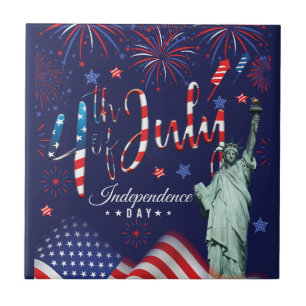 Fireworks Fourth Of July With The Statue Of Libert Tile