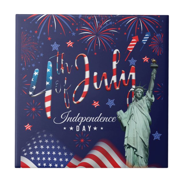 Fireworks Fourth Of July With The Statue Of Libert Tile (Front)